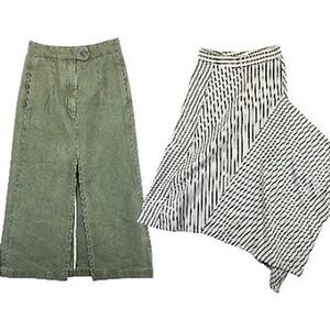 Masscob Women's 34 Maxi Midi Skirt Lot 2 Olive Green Striped Boho Resort Spain